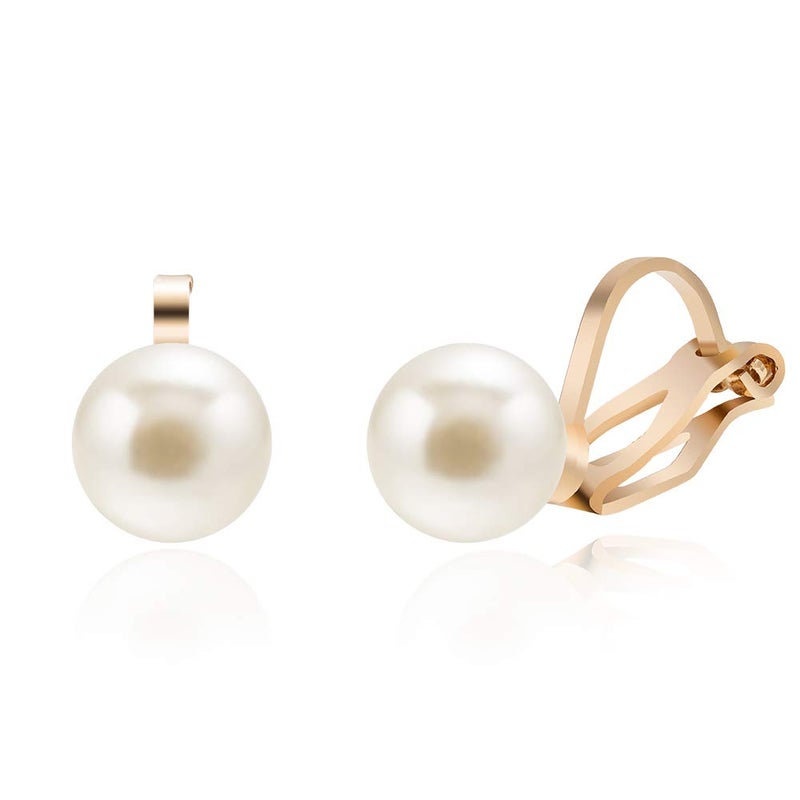 ADAIER Clip On Stud Earrings with 8mm Simulated Freshwater Shell Pearl,Non-Pierced Ears Jewelry for Women(SE-08) (Gold) - Image 1